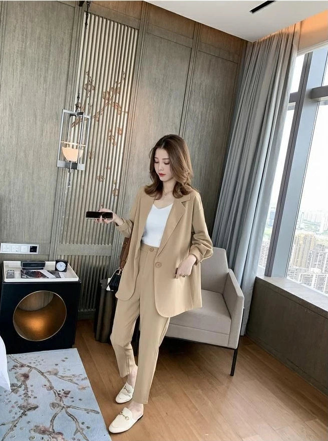 Suit Jacket Two Piece Sets for Women Formal Clothing Womens Blazer and Pants Suits Set 2 Elegant Pieces Office Wear Fall Outfits