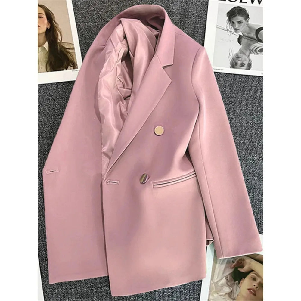 Elegant Korean Fashion Blazer - Luxury Double Breasted Jacket for Professional Wear
