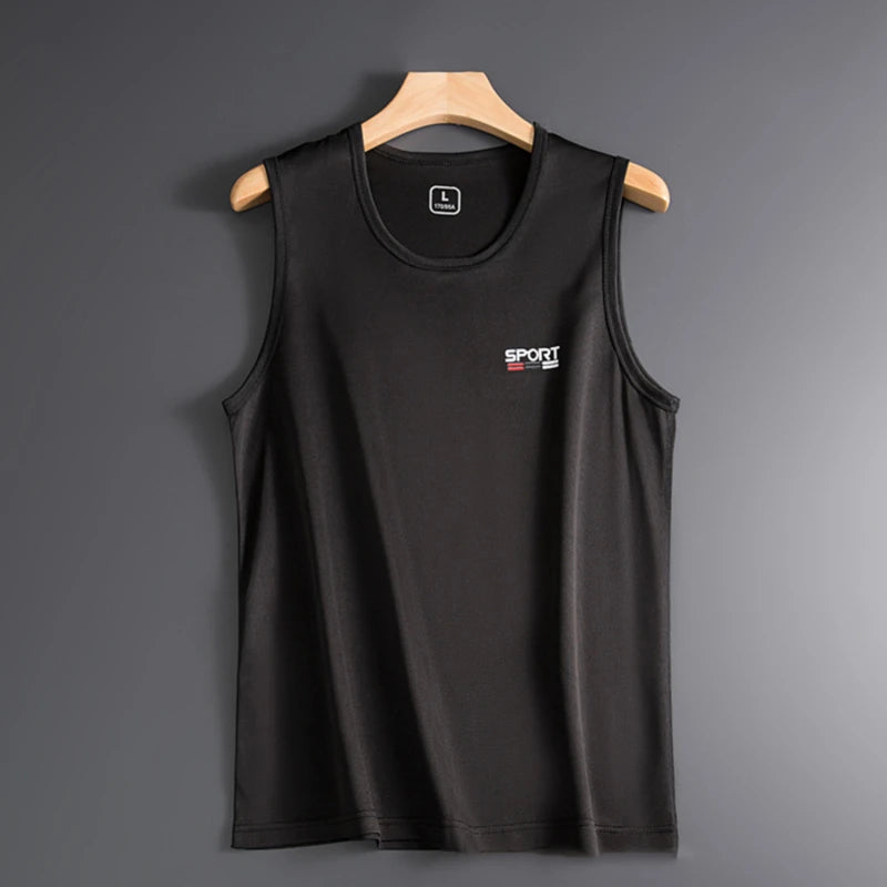 Men Tops Ice Silk Vest Outer Wear Quick-Drying Mesh Hole Breathable Sleeveless T-Shirts Summer Cool Vest Beach Travel Tanks