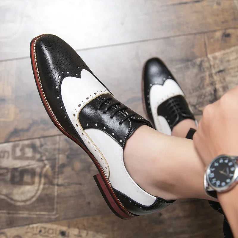 Men Business Dress shoe Colorful Lace up Fashion Man Casual Leather Oxfords shoes Flat Leisure Wedding Party shoe Men Big Size