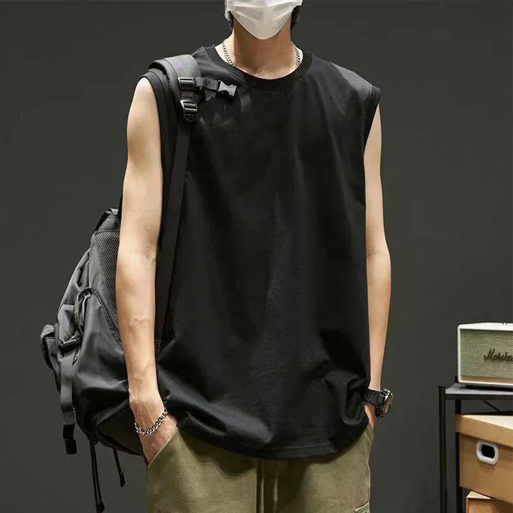 Men Running Tank Top Workout Muscle Sleeveless T-Shirt Summer Gym Vest Sports Solid Color Handsome Tops