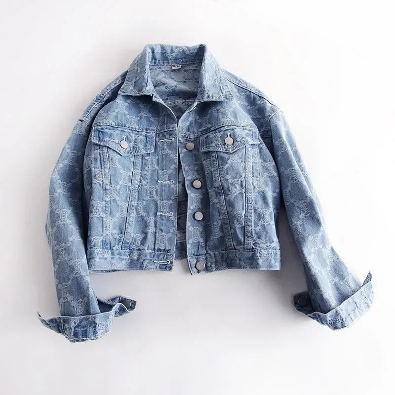 Denim Women's Jacket 2025 Autumn/winter Style Embroidery Jacquard Cropped Loose-fit Versatile Tweed Jacket Top For Ladies