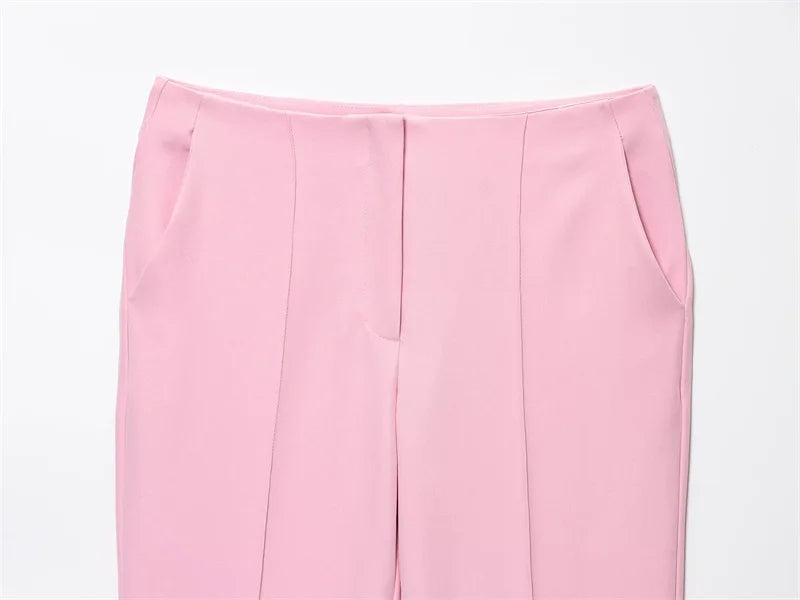 Chic Pink 2-Piece Casual Set - Flared Hem Vest & Wide Leg Pants