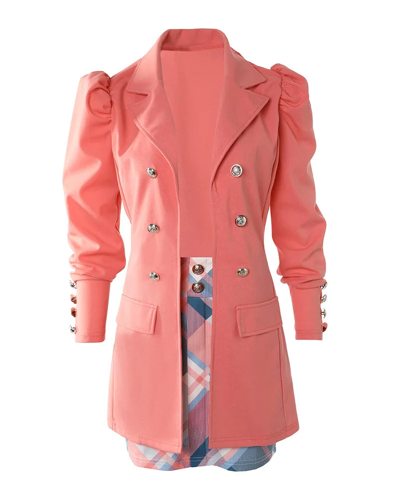 Fashion Versatile Matching Suit and Skirt Women's Casual Floral Print Puff Sleeve Blazer Coat & Skirt Set Ladies Two Piece Suit
