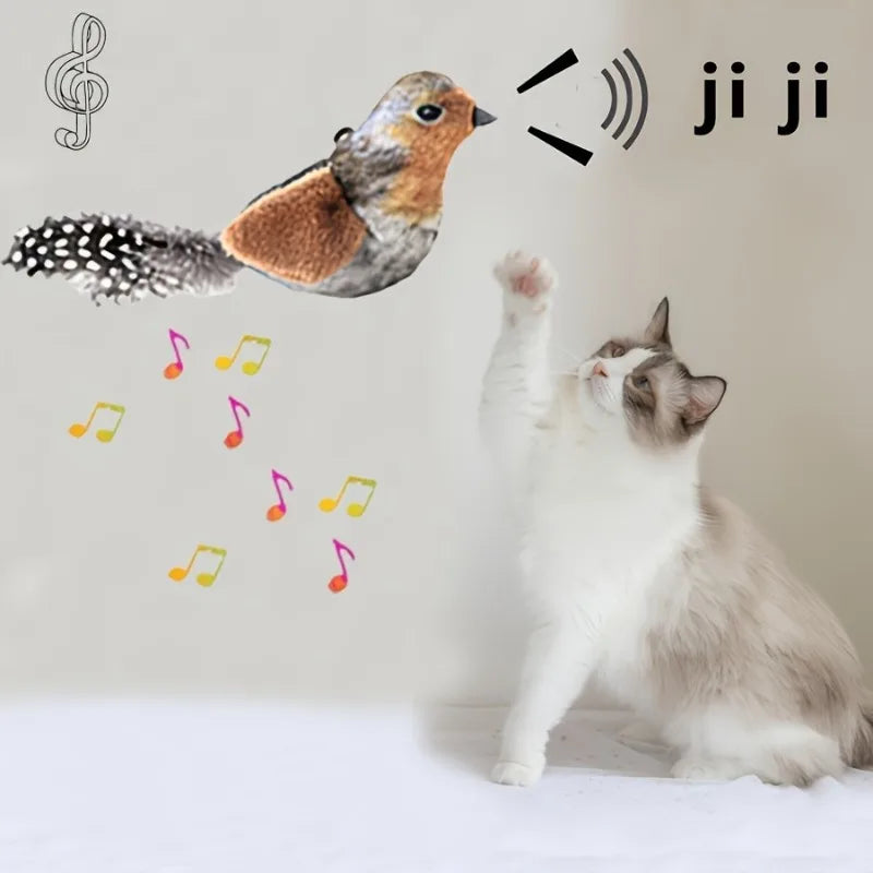 Automatic Chirping Cat Toy - Motion Activated with Catnip & Feathers, Chew-Proof Interactive Pet Game for Indoor Kittens