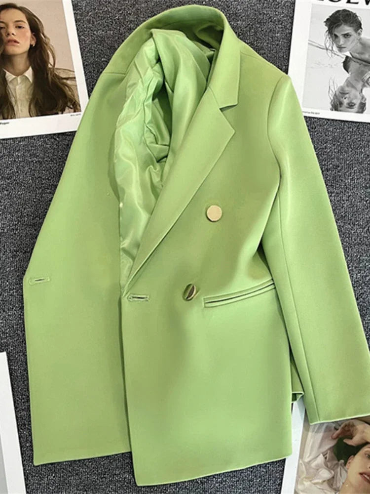 Elegant Korean Fashion Blazer - Luxury Double Breasted Jacket for Professional Wear