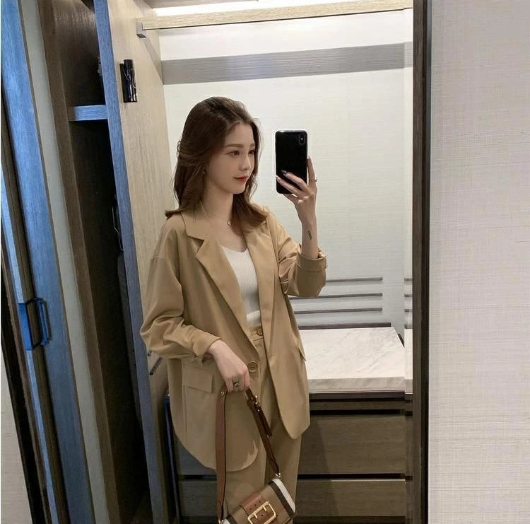 Suit Jacket Two Piece Sets for Women Formal Clothing Womens Blazer and Pants Suits Set 2 Elegant Pieces Office Wear Fall Outfits