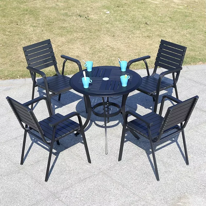 Outdoor Dining Table Modern Garden Table 80cm Wood-plastic Table Fashion Furniture Black Round Coffee Table