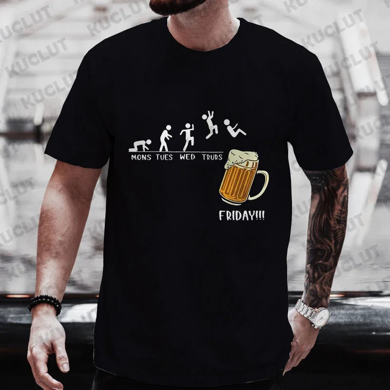 Men T-shirt Friday Beer Funny Graphic Y2k Tops Weekend Beer Drinking Lover Party Team Tees Plus Size Matching Outfit Streetwear