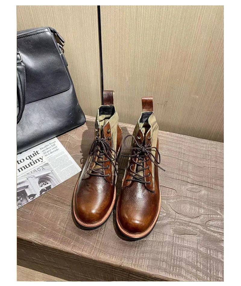New Brown Boots for Men Black Business Handmade Men's Short Boots Round Toe Slip-On Ankle Boots Motorcycle Boots Combat Boots