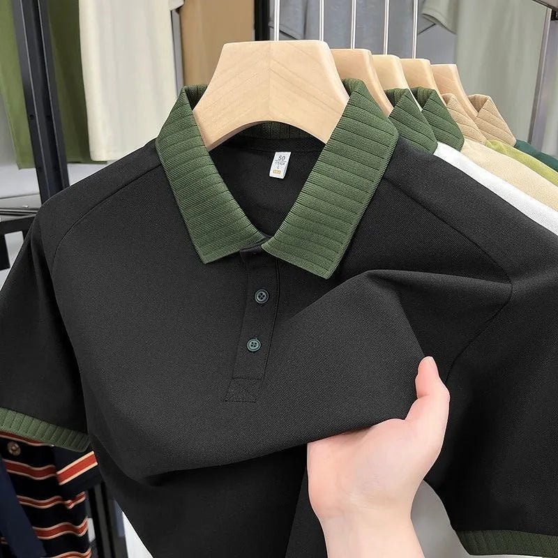 2025 New Patchwork Summer Men Polo Shirts Lapel Half Button Shoet Sleeve Busniess Korean Fashion Casual Men Tops