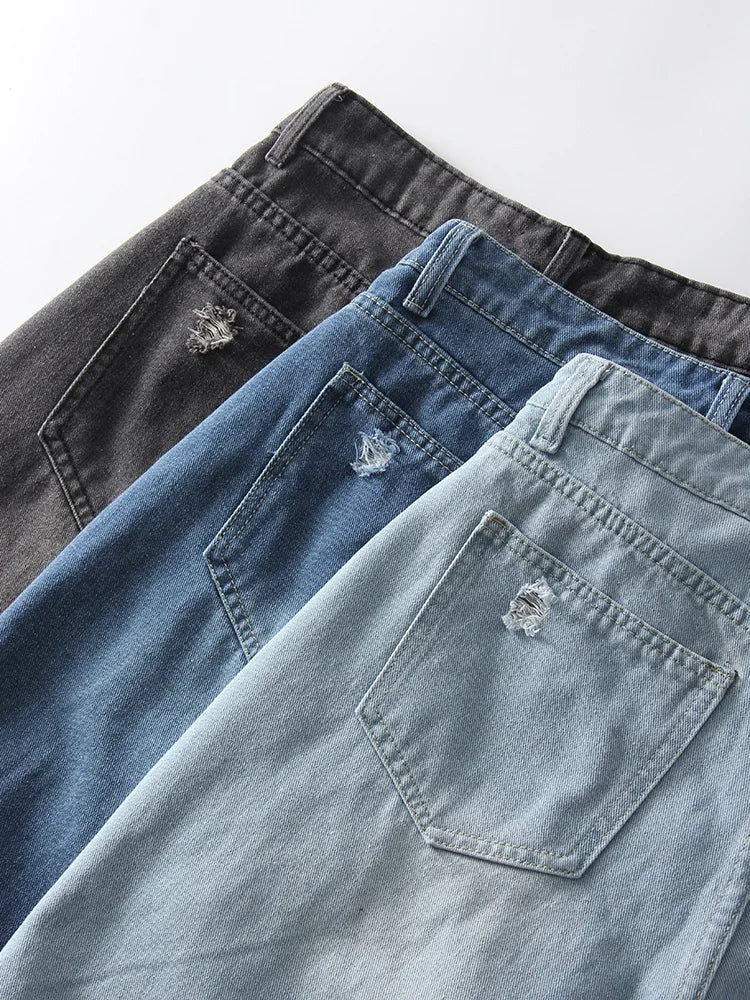 Women Denim Shorts Ripped Wide Leg Black High Waist Short Jeans Straight Leg Blue Denim Shorts For Women Summer Jean Shorts
