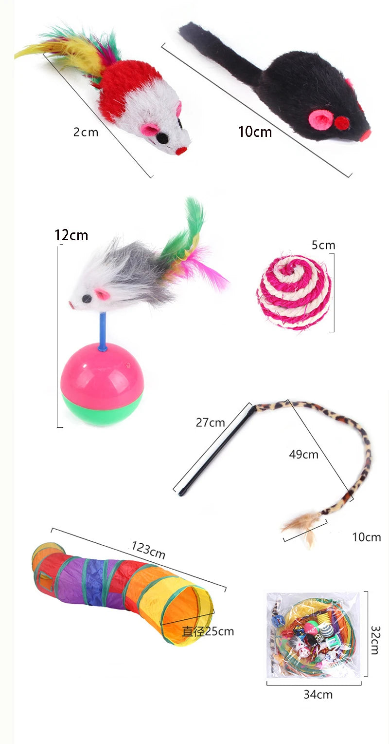 Cat Toys Rainbow Tunnel Set Foldable Cat Kitten Play Tunnel Chat Mouse Supplies Simulation Fish Cat Accessories
