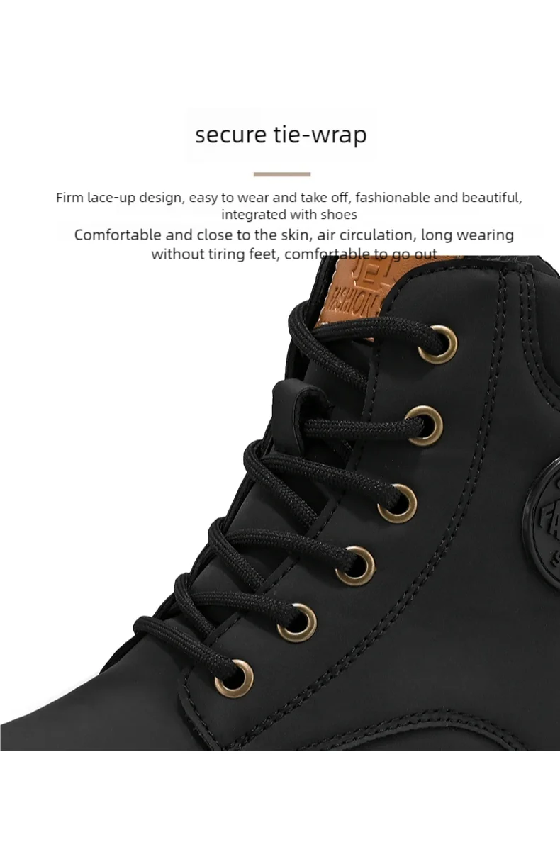 Men's high top boots four season outdoor work shoes anti slip and comfortable yellow boots fashion British casual leather boots