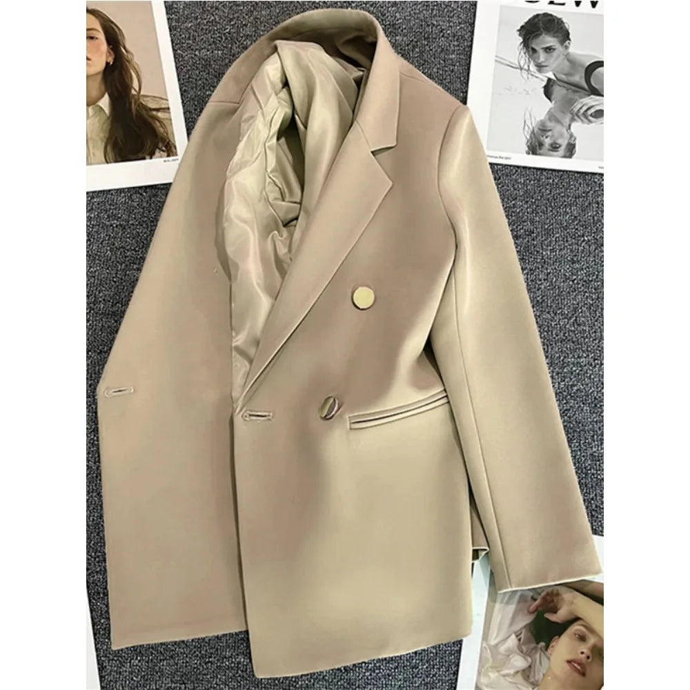 Elegant Korean Fashion Blazer - Luxury Double Breasted Jacket for Professional Wear