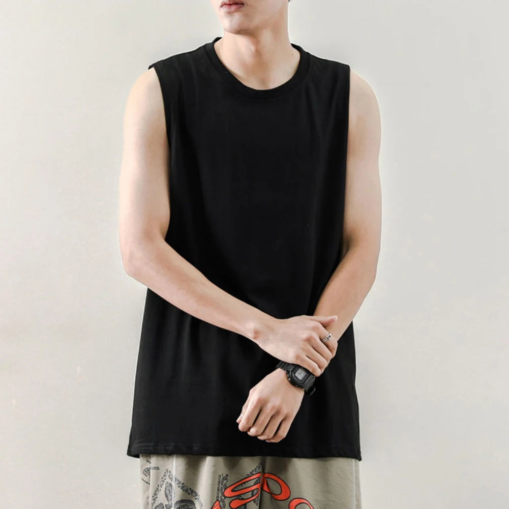 Men Running Tank Top Workout Muscle Sleeveless T-Shirt Summer Gym Vest Sports Solid Color Handsome Tops