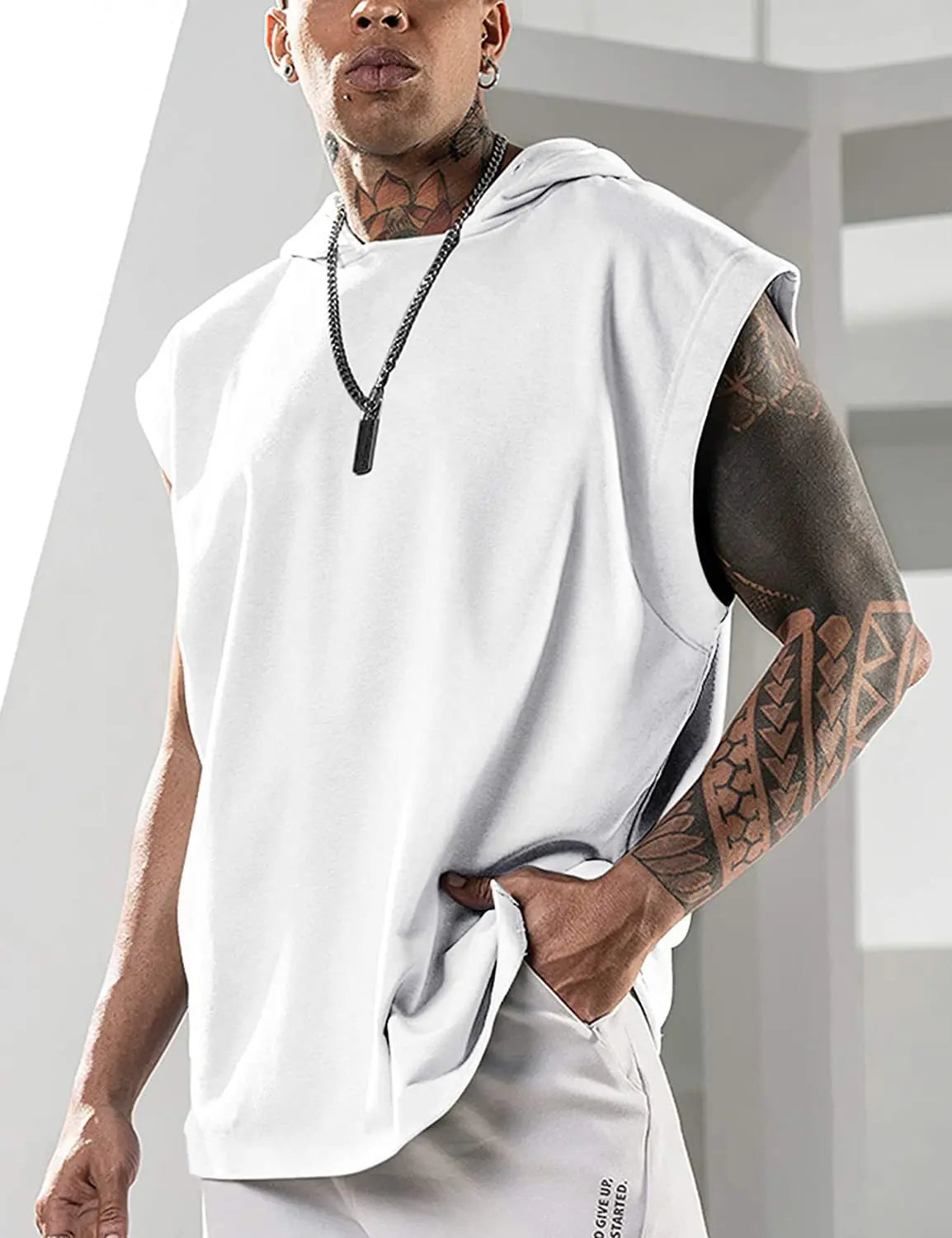 2025 Men Tank Top Fitness Training Pullover Leisure Fashion Sleeve Men's Hooded Vest Solid Color Tank Tops For Male