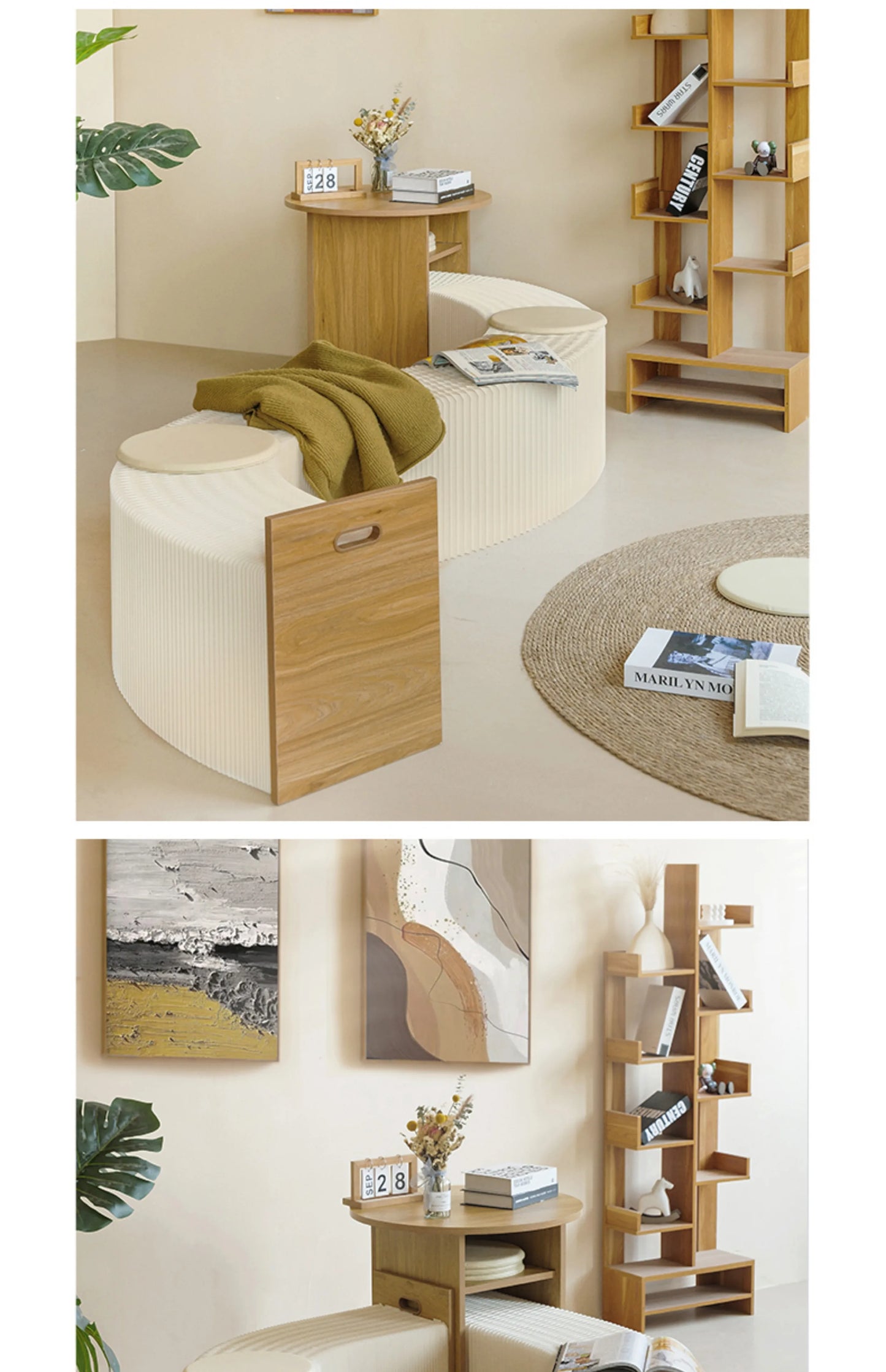 Foldable Screen partition apartment coffee table bench lazy sofa hair stool corrugated low stool organ paper bench furniture