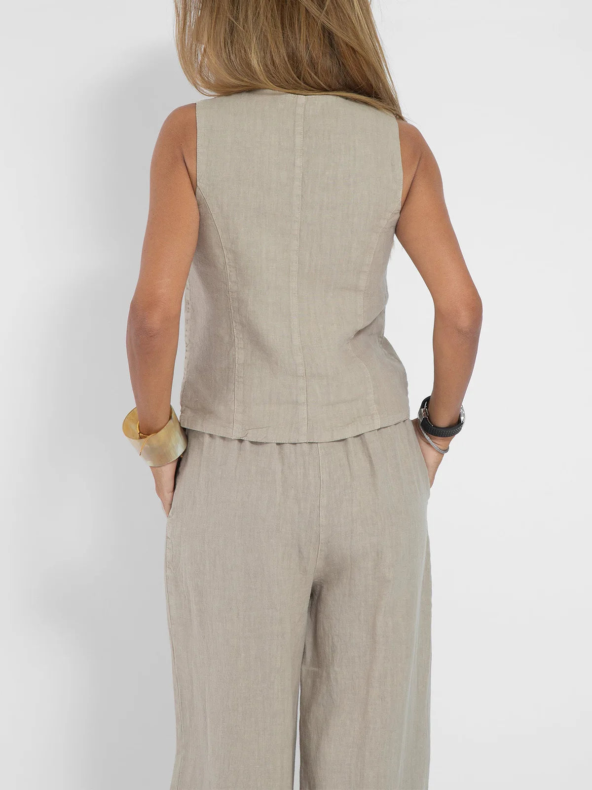 Trendy Vest & Pants Suit Set - Sleeveless 2-Piece with Color Block Stitching