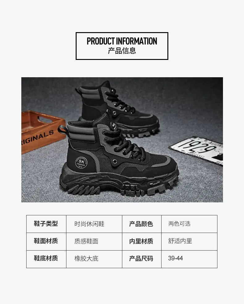 Mens Boots Leather Shoes Platform Boots for Men Outdoor Sneakers Motorcycle Ankle Boots Male Work Boot Casual Hiking Shoes