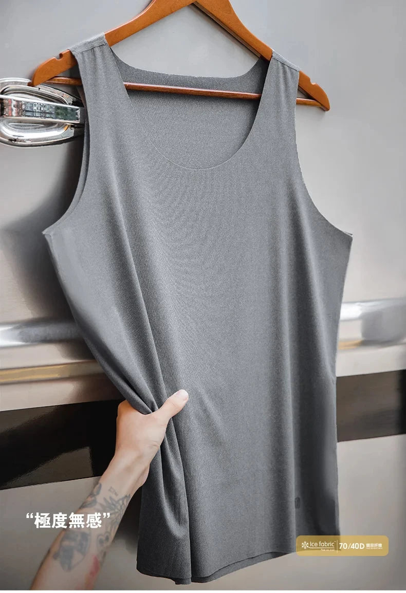 Maden Summer Tank Top for Men Traceless Ice Silk Cool Sleeveless T-Shirt Waistcoat O-neck Vest Tees for Gym Muscle Sportswear