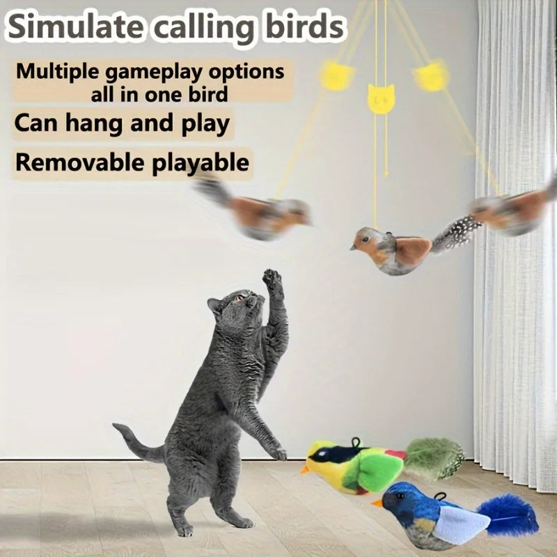 Automatic Chirping Cat Toy - Motion Activated with Catnip & Feathers, Chew-Proof Interactive Pet Game for Indoor Kittens