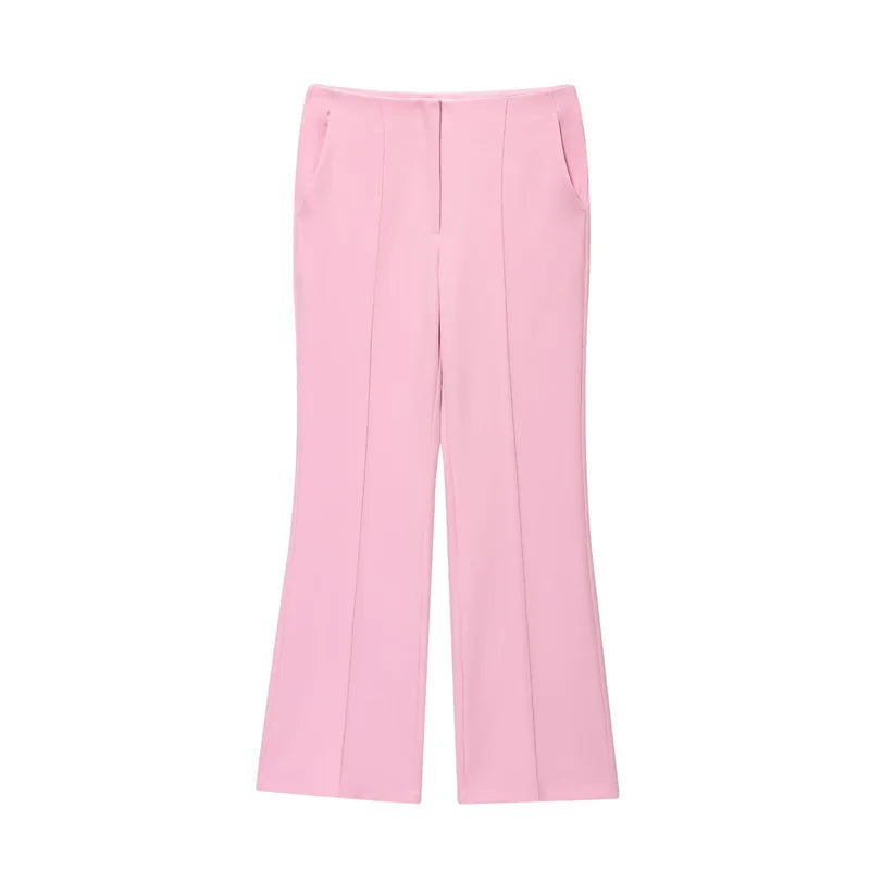 Chic Pink 2-Piece Casual Set - Flared Hem Vest & Wide Leg Pants