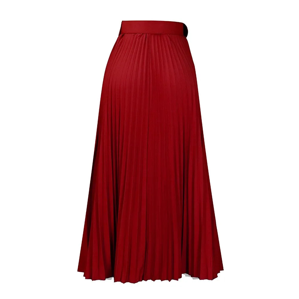 Elegant Pleated Skirts for Woman 2024 New High Waisted Belt Waisted Ankle Length Autumn Winter Wear Bottoms Skirts Clothes Hot