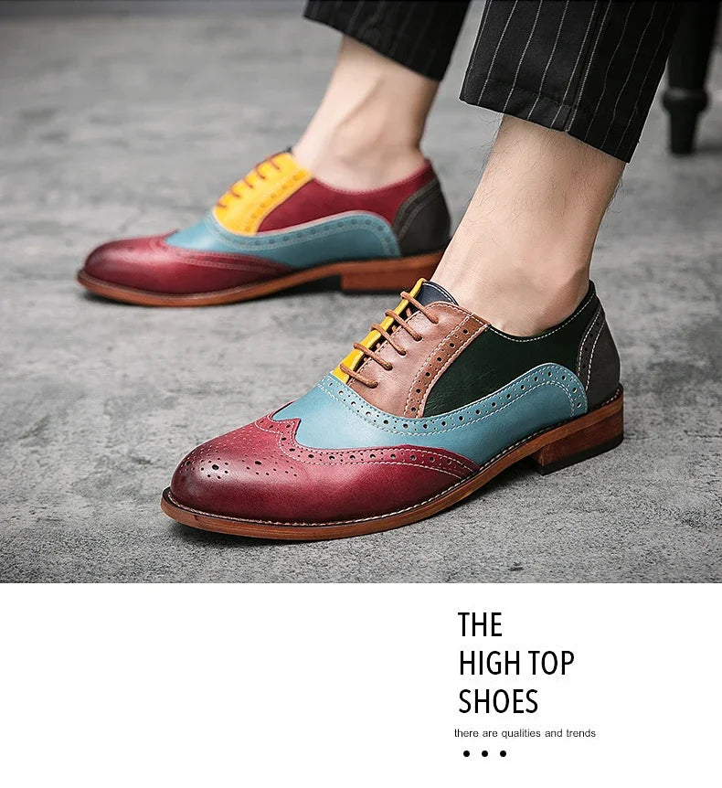 Men Business Dress shoe Colorful Lace up Fashion Man Casual Leather Oxfords shoes Flat Leisure Wedding Party shoe Men Big Size