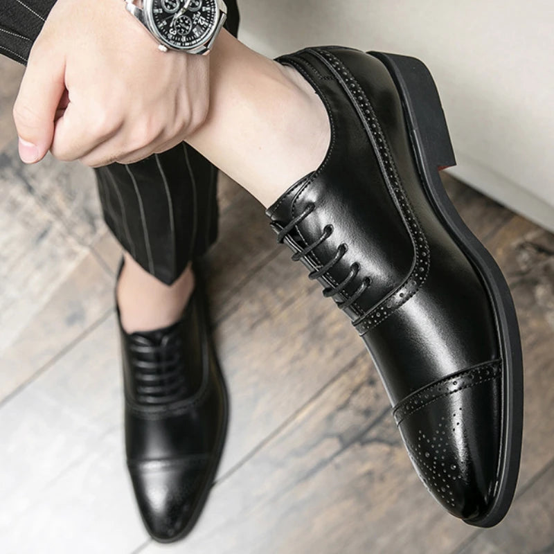 Men's Dress Shoes Red Sole Leather Shoes Pointed Party Shoe Lace-up Office Oxfords Casual Wedding Shoe Retro Business Men Shoes