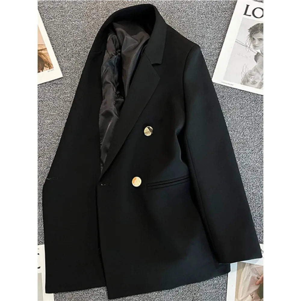 Elegant Korean Fashion Blazer - Luxury Double Breasted Jacket for Professional Wear