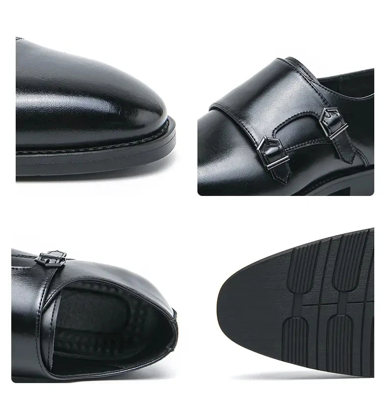 Men Business Dress Shoes Black Brown Side Double Button Leather Shoes European Fashion Versatile Suit Le Fu Shoes Size 38-46
