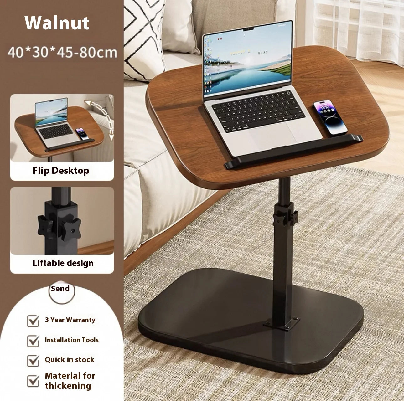 Mobile adjustable edge table Household foldable Mobile Lift Computer Desk Folding living room Desk Dormitory Bedside Table
