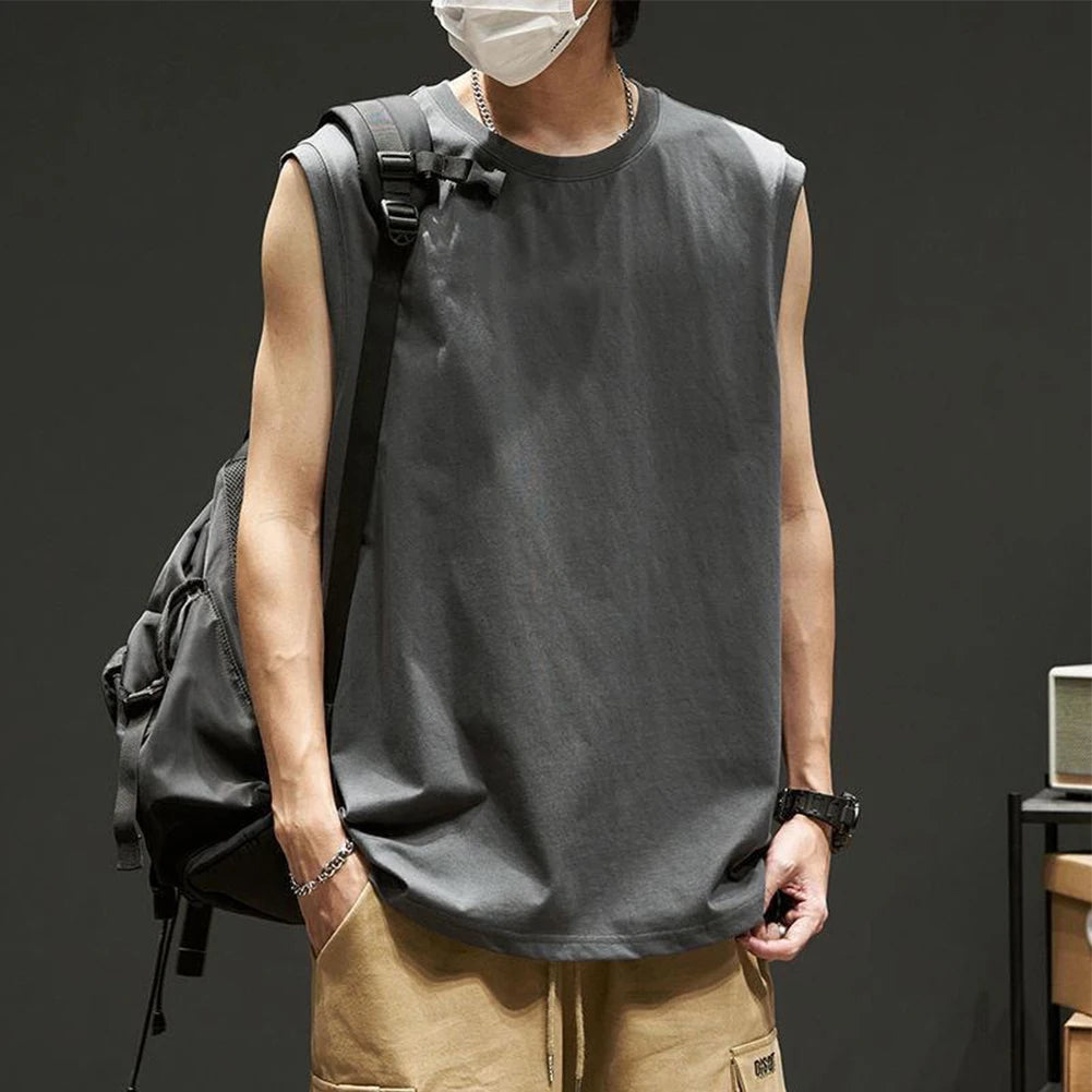 Men Running Tank Top Workout Muscle Sleeveless T-Shirt Summer Gym Vest Sports Solid Color Handsome Tops