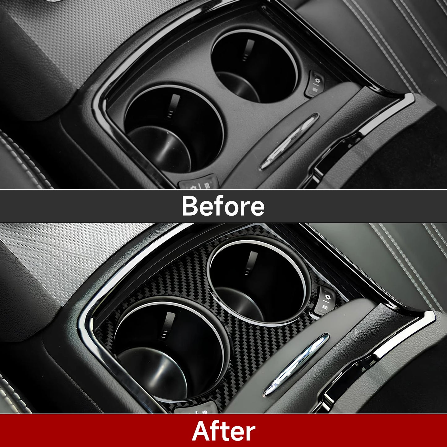 Car Front Water Cup Decor Decals for 2011-2023 Chrysler 300 Accessories Carbon Fiber Interior Stickers