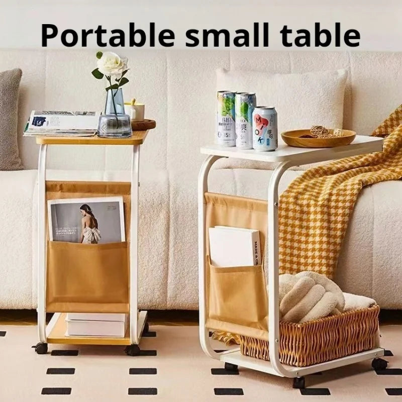 Household Small Coffee Table Bedroom Simple Storage Rack Portable Bedside Trolley Living Room Moveable C-shaped Sofa Side Table