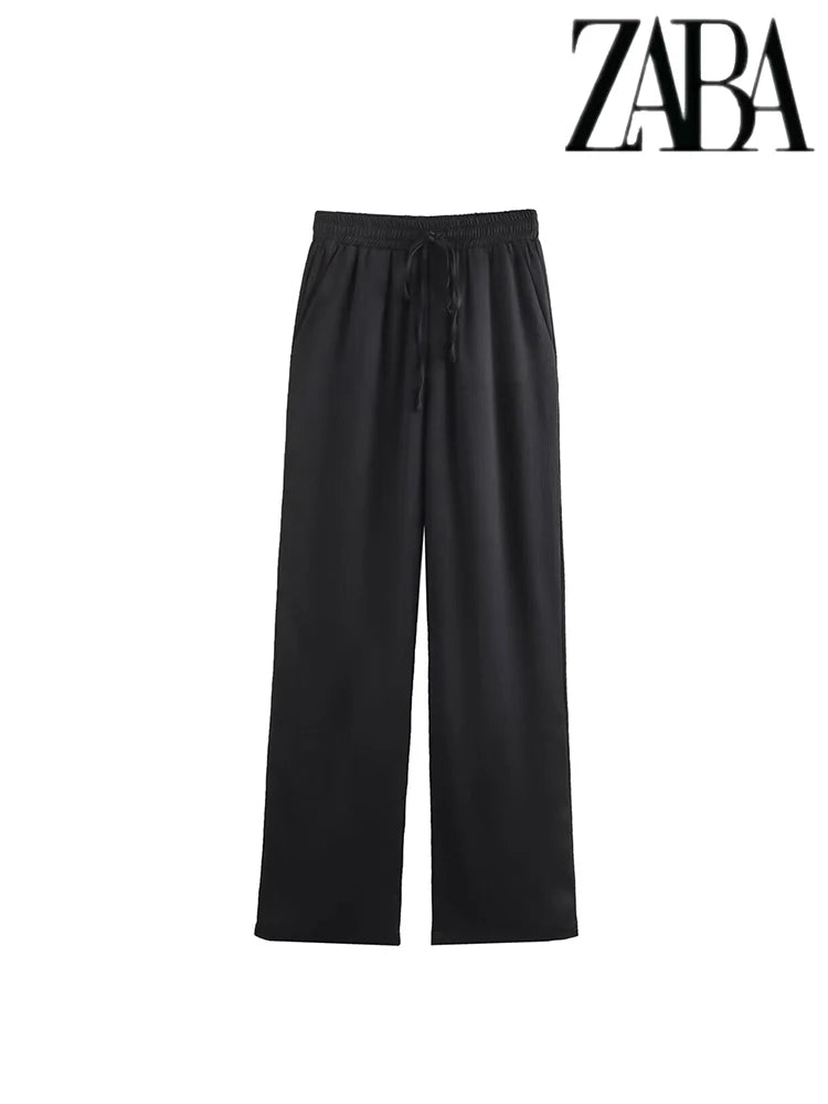 TRAF Women's Pure Colour Casual Commuter Suit Suit Double Breasted Lapel Jacket High Waisted Wide Leg Pants Women's Two Pieces
