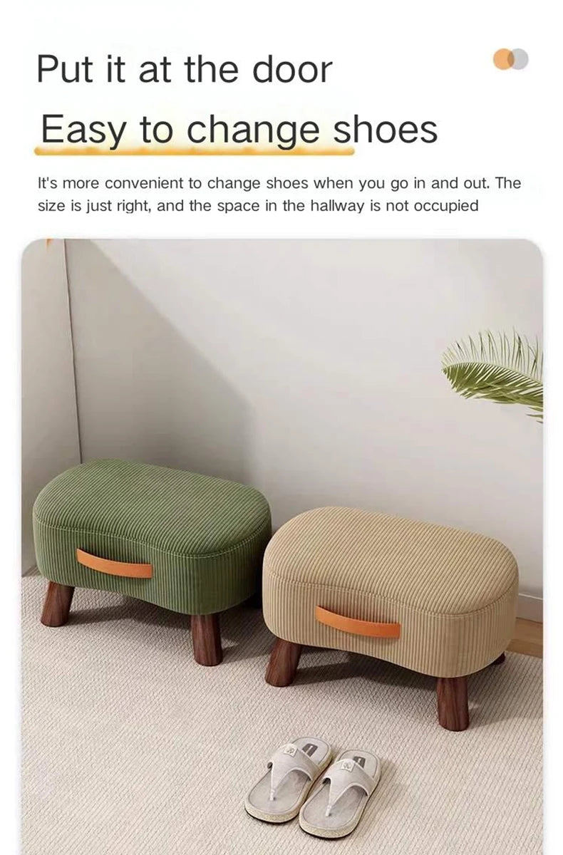 Household Stool Footstool Wood Material Living Room Furniture Wooden Frame Fabric