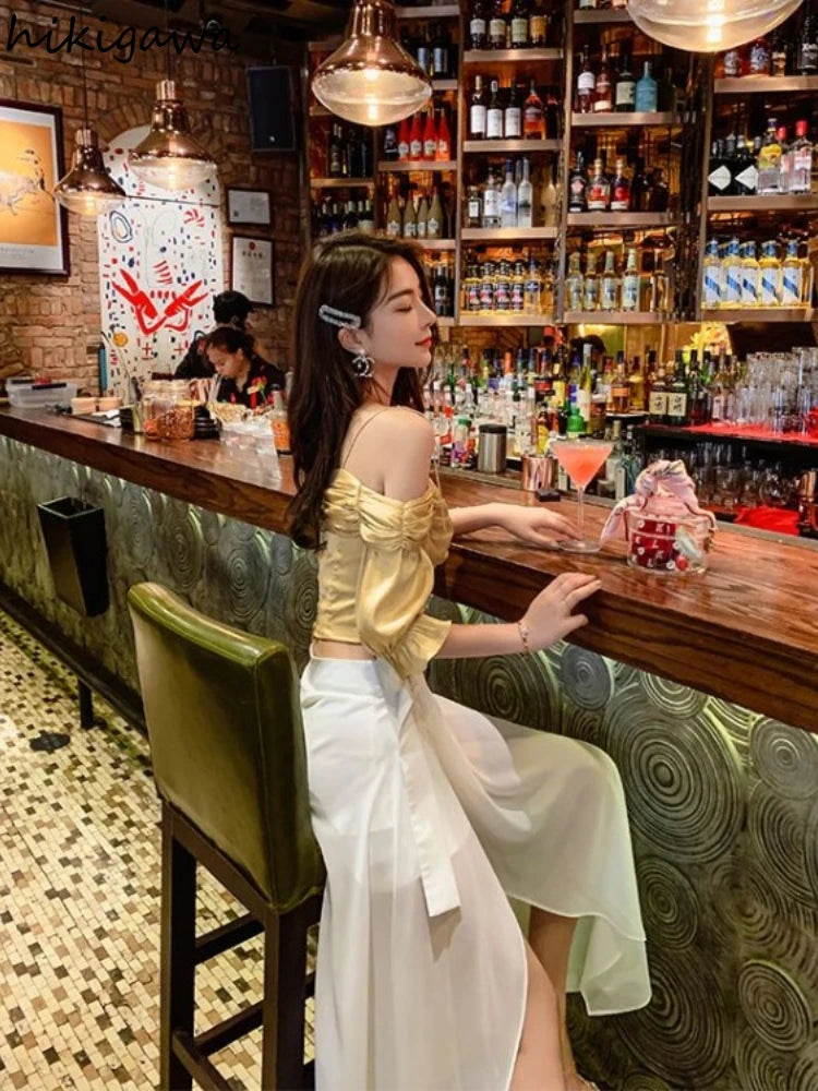 White Skirts for Women Temperament Summer Jupe 2025 Faldas Mujer De Moda High Waist Patchwork Chiffon Skirt Chic Korean Saia