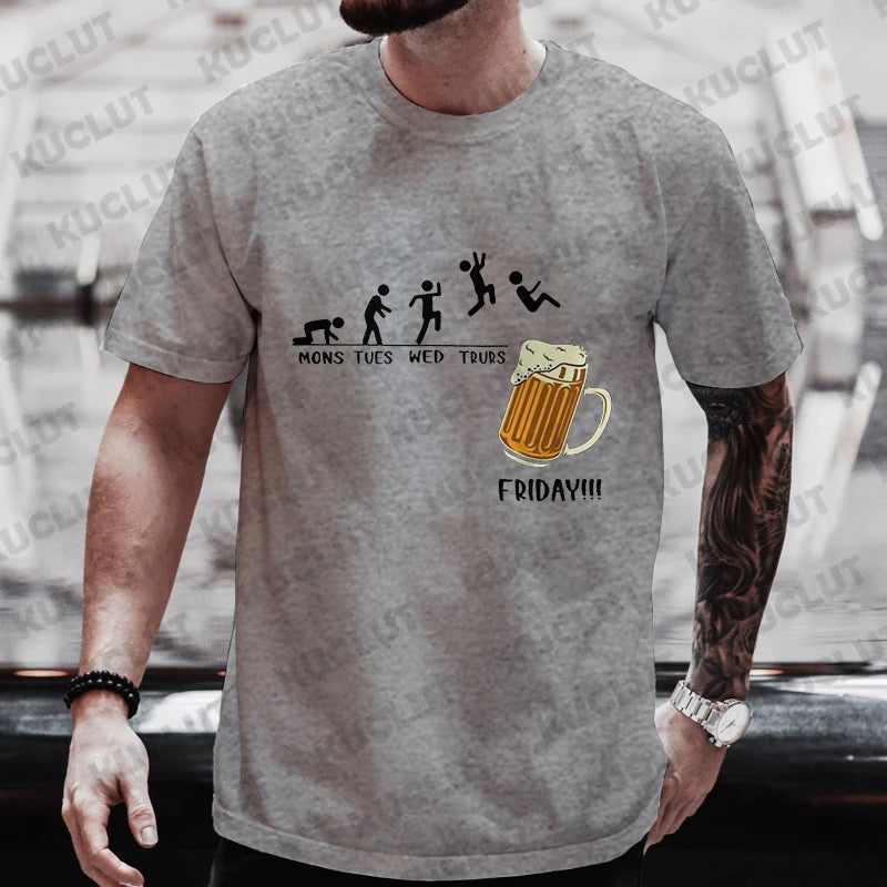 Men T-shirt Friday Beer Funny Graphic Y2k Tops Weekend Beer Drinking Lover Party Team Tees Plus Size Matching Outfit Streetwear