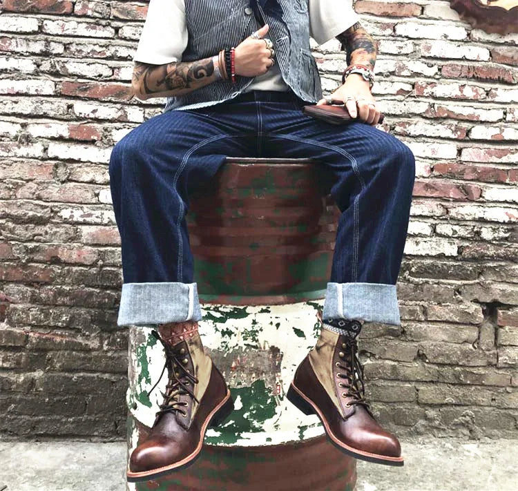 New Brown Boots for Men Black Business Handmade Men's Short Boots Round Toe Slip-On Ankle Boots Motorcycle Boots Combat Boots