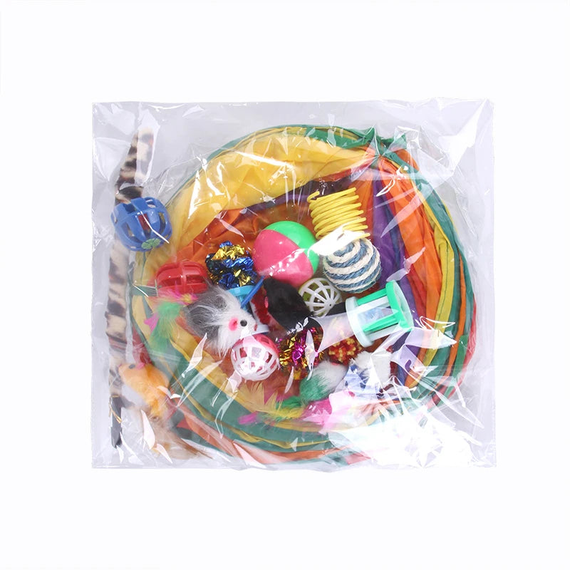 Cat Toys Rainbow Tunnel Set Foldable Cat Kitten Play Tunnel Chat Mouse Supplies Simulation Fish Cat Accessories
