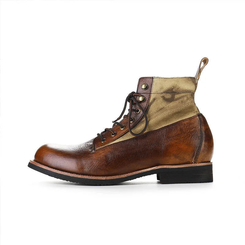 New Brown Boots for Men Black Business Handmade Men's Short Boots Round Toe Slip-On Ankle Boots Motorcycle Boots Combat Boots