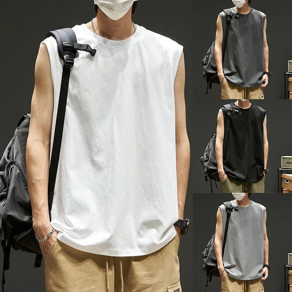 Men Running Tank Top Workout Muscle Sleeveless T-Shirt Summer Gym Vest Sports Solid Color Handsome Tops