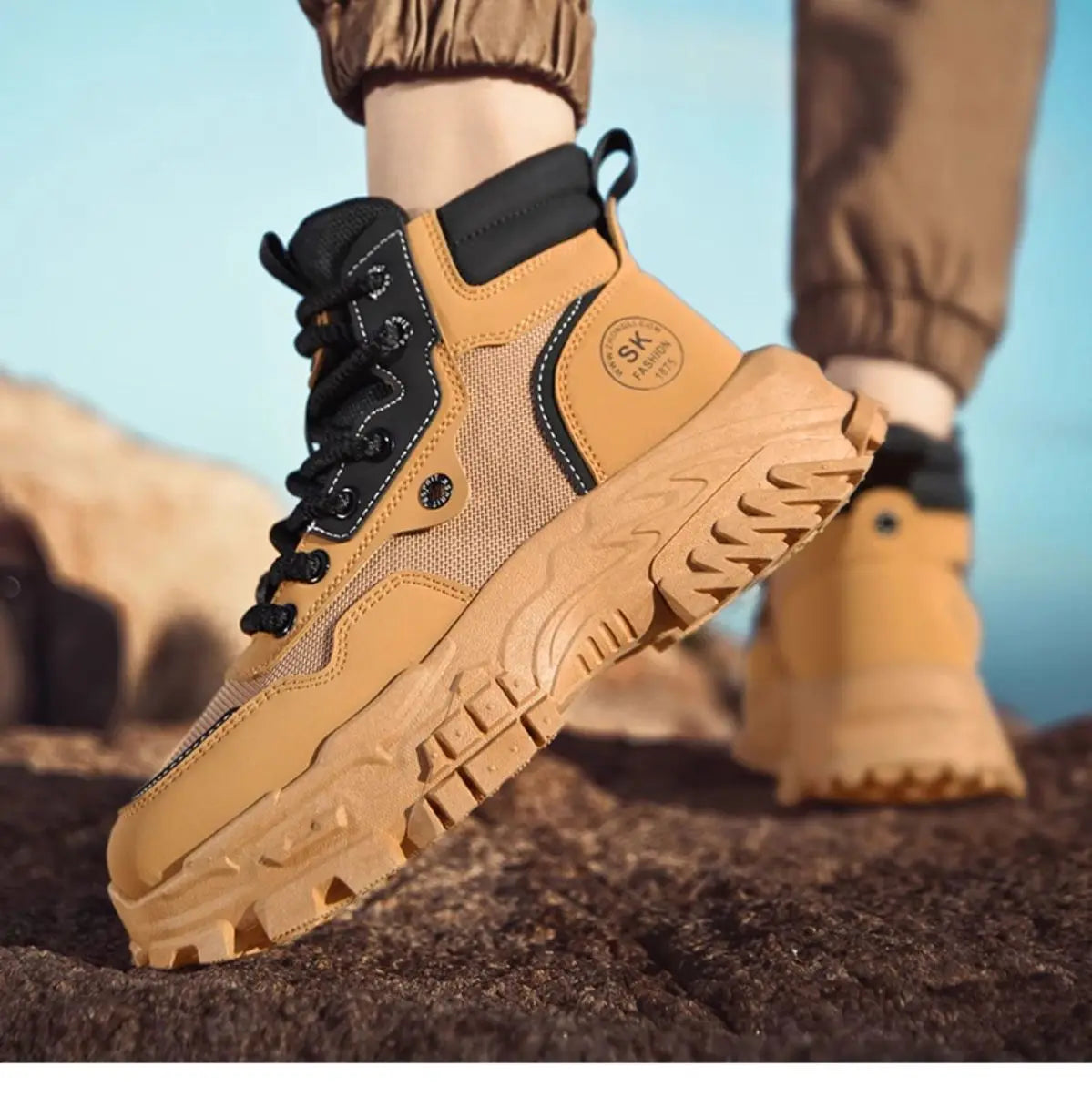 Mens Boots Leather Shoes Platform Boots for Men Outdoor Sneakers Motorcycle Ankle Boots Male Work Boot Casual Hiking Shoes
