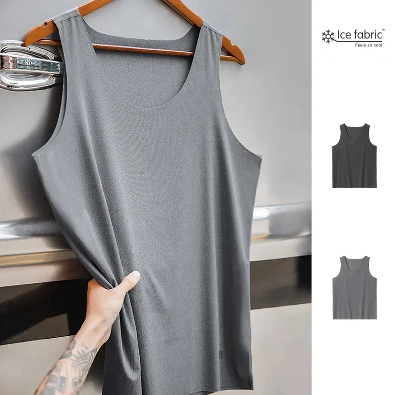 Maden Summer Tank Top for Men Traceless Ice Silk Cool Sleeveless T-Shirt Waistcoat O-neck Vest Tees for Gym Muscle Sportswear