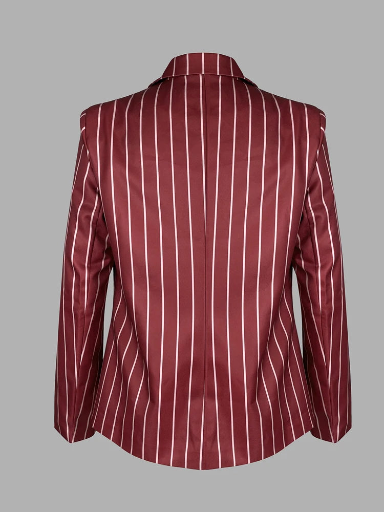 Beautyblue Blazer Set Women's Trouser Suit Outerwear Striped Trousers New Vintage Loose Wide Leg Long Sleeves Suit Costume Femme