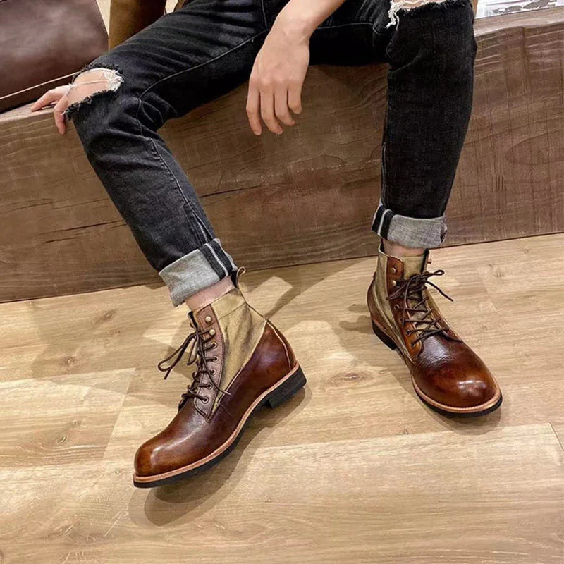 New Brown Boots for Men Black Business Handmade Men's Short Boots Round Toe Slip-On Ankle Boots Motorcycle Boots Combat Boots