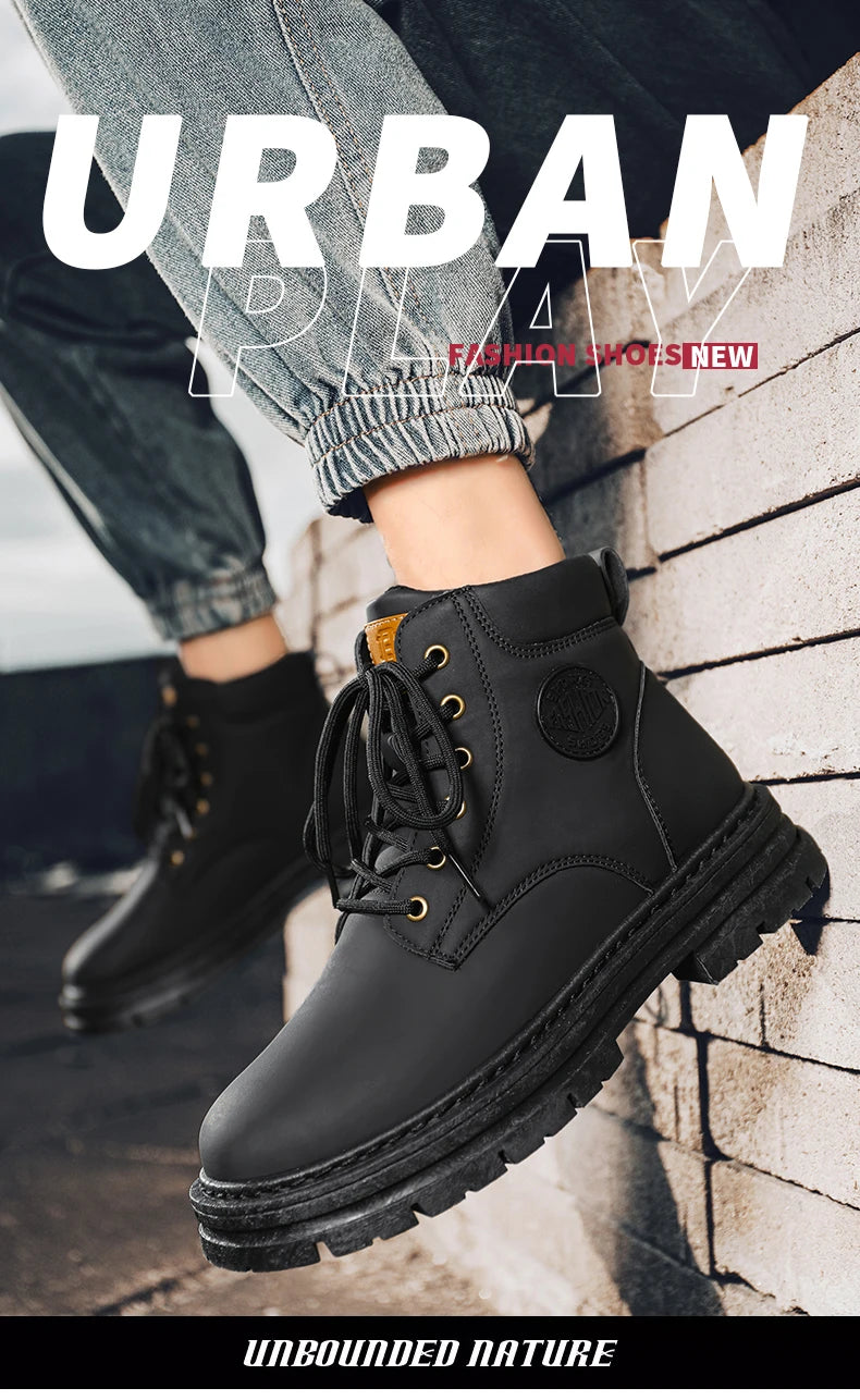 Men's high top boots four season outdoor work shoes anti slip and comfortable yellow boots fashion British casual leather boots