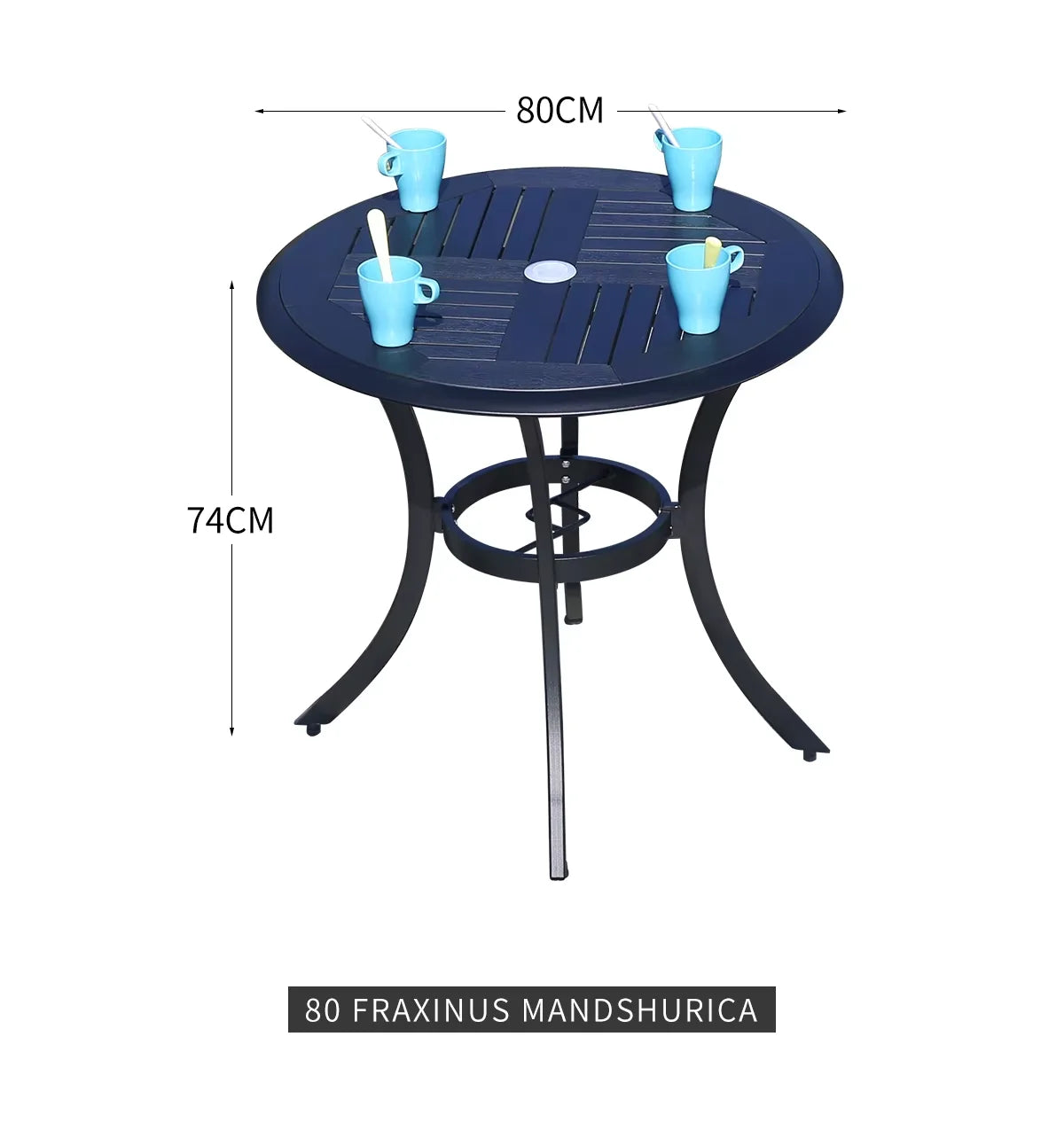 Outdoor Dining Table Modern Garden Table 80cm Wood-plastic Table Fashion Furniture Black Round Coffee Table